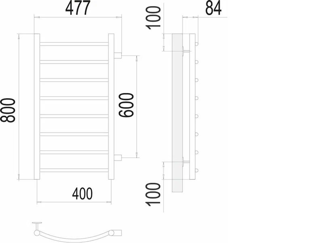 Terminus Полотенцесушитель Классик с боковым подключением П8 400х800 м/о 600 мм