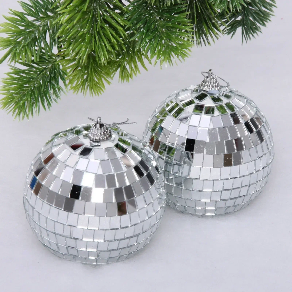 Новогодние шары 10 см (набор 2 шт) «Shining Disco», Серебро