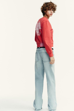 ZARA ДЖИНСЫ TRF WIDE LEG С НИЗКОЙ ПОСАДКОЙ, ЛИНЯЛЫЙ СИНИЙ