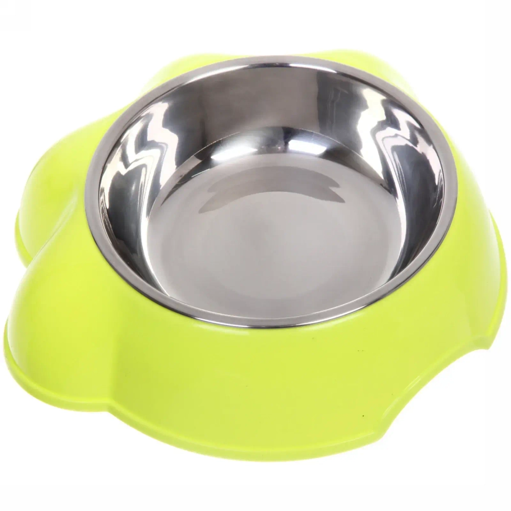 Миска пластиковая с металлической чашкой «Лапка» 21*6,5см цвет зеленый / 350 и 450мл