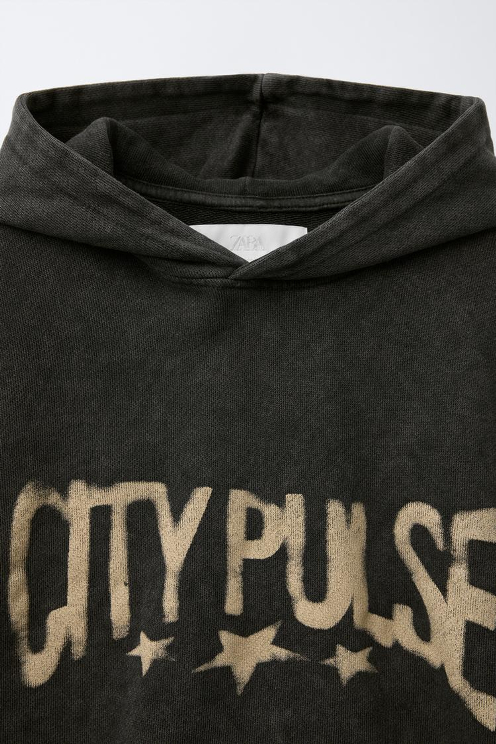 ZARA ФУТБОЛКА С ЭФФЕКТОМ ПОТЕРТОСТИ И КАПЮШОНОМ, АНТРАЦИТОВО-СЕРЫЙ