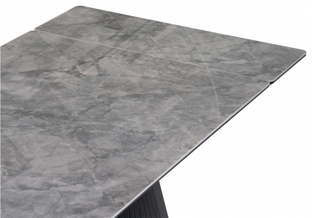 Керамический стол Woodville Вейв 160(220)х89х75 серый мрамор baolai, черный, ножки черные