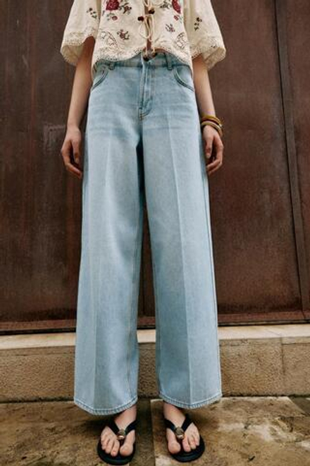 ZARA ДЖИНСЫ Z1975 WIDE-LEG СО СРЕДНЕЙ ПОСАДКОЙ И ЗАУТЮЖЕННЫМИ СТРЕЛКАМИ, ГОЛУБОЙ
