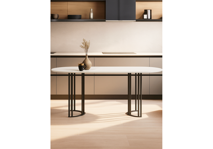 Стол деревянный Woodville Хьюго О 180 х 90 белая шагрень пленка, черные ноги, ножки черные