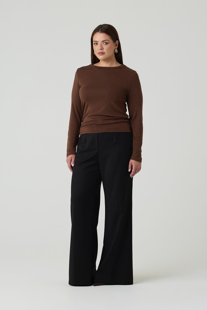 Лонгслив с шерстью мериноса, коричневый