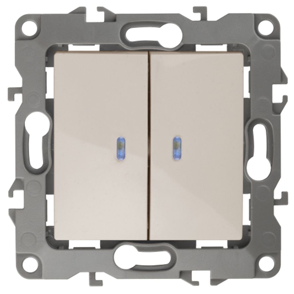 12-1105-02 ЭРА Выключатель двойной с подсветкой, 10АХ-250В, IP20, Эра12, слоновая кость