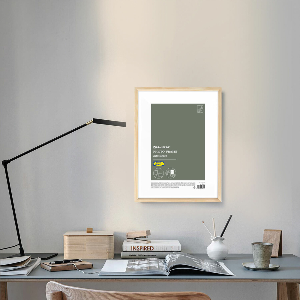 Рамка 30х40 см небьющаяся аналог IKEA багет 12 мм дерево BRAUBERG "Woodray" цвет натуральный (3 штуки в упаковке)