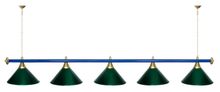 Лампа STARTBILLIARDS 5 пл. (плафоны красные,штанга зеленая,фурнитура золото)