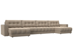 Диван П-образный с декором Лига-049 НПБ Лонг, SEVEN 729 ВЕЛЮР бежевый