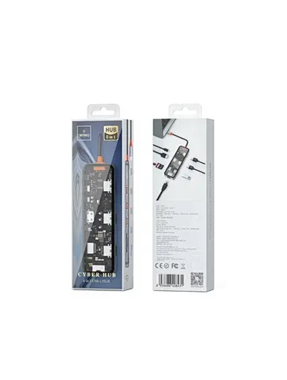 Адаптер Wiwu Cyber HUB USB-C 8 в 1 на 2xUSB 3.0/USB 2.0/SD/TF (3.0)/HDMI (4K30)/PD/RJ45 (CB008) (Gray)