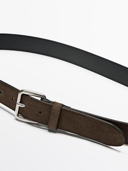 Massimo Dutti Замшевый ремень с эффектом потертости, кротово-коричневый