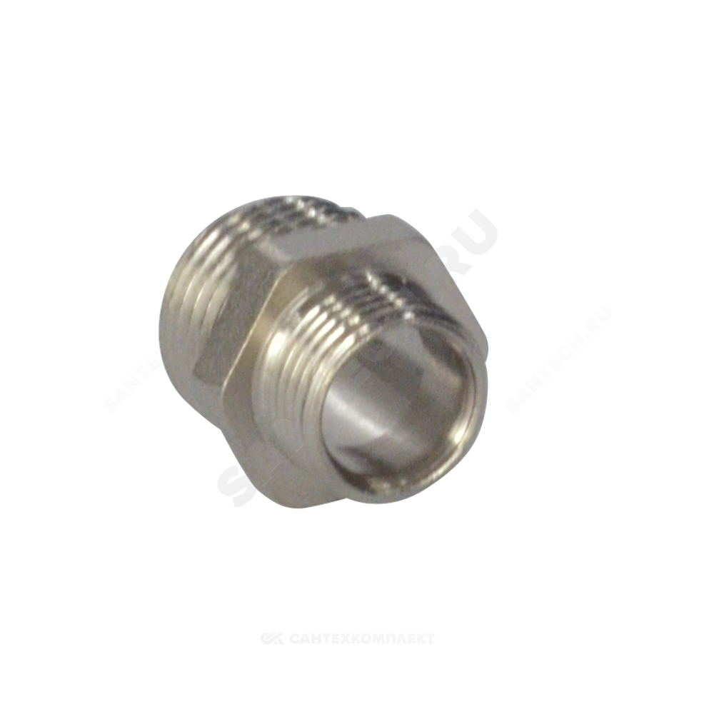 Ниппель латунь никель переходной Ду 32х15 (1 1/4"х1/2") НР RTP (РосТурПласт) 25110