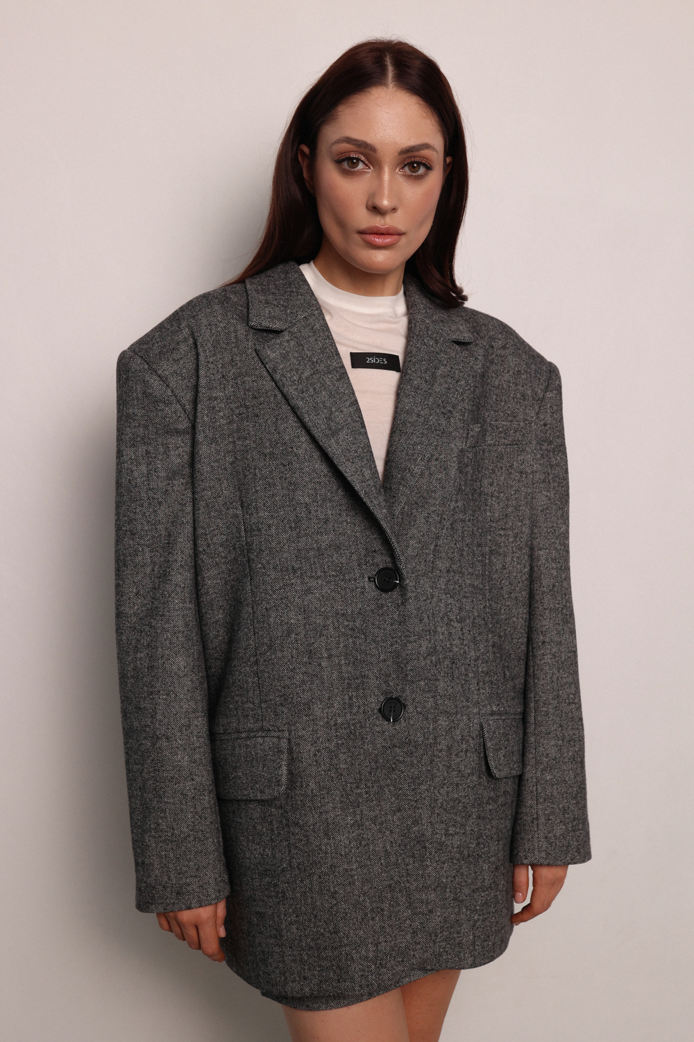 Пальто пиджак серое в елочку