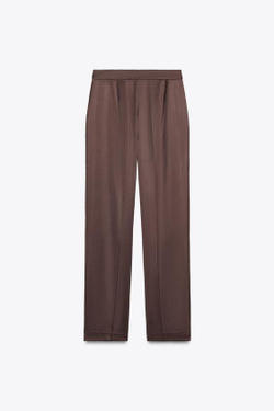 ZARA АТЛАСНЫЕ БРЮКИ ПРЯМОГО КРОЯ, КОРИЧНЕВЫЙ
