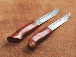 Спарка Финских ножей, дамасская сталь, рукоять мореная карельская береза