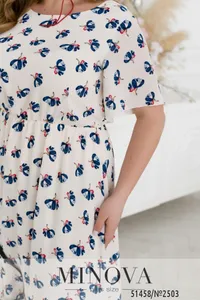 Платье 2503-кремовый-синий Minova