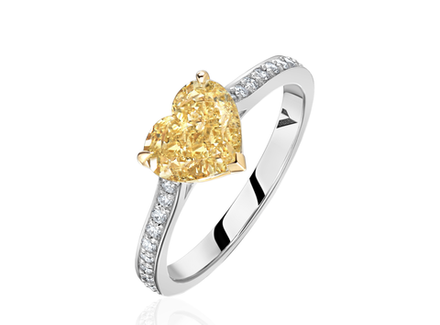 Кольцо с желтым лабораторно-выращенным бриллиантом огранки "Сердце"