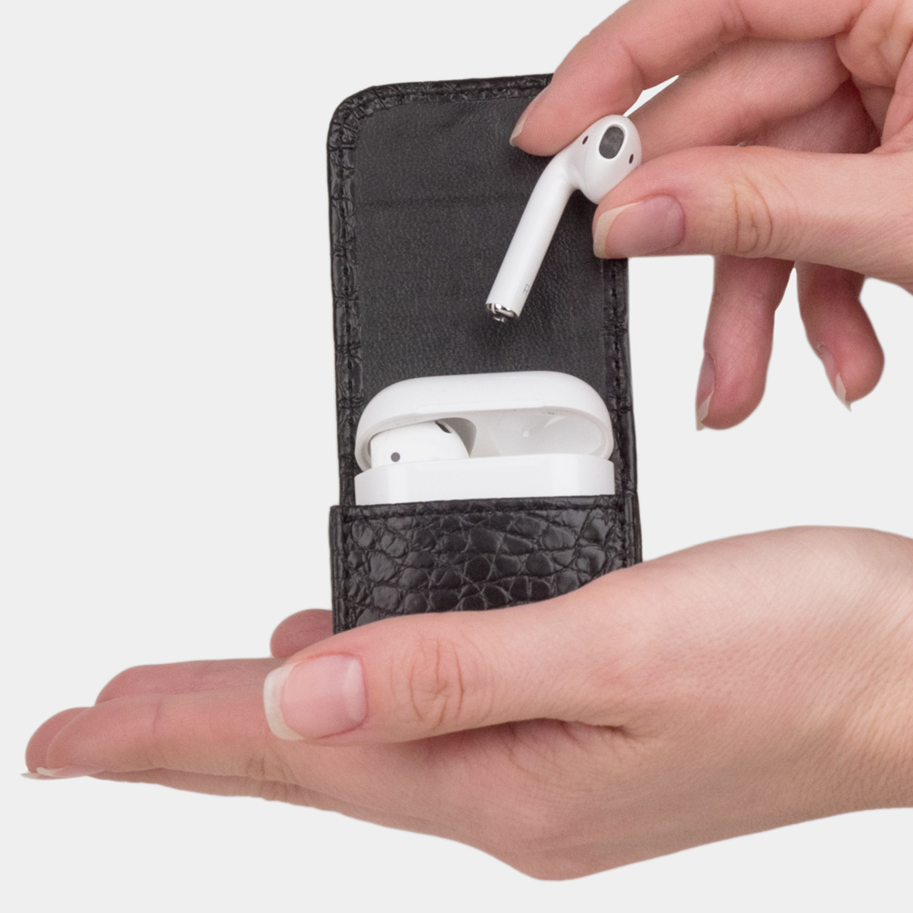 Держатель для наушников Petit из кожи аллигатора, черного цвета