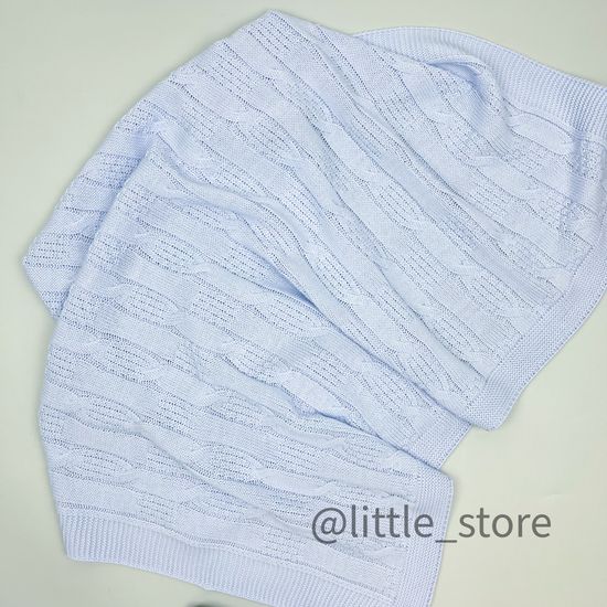 Плед вязаный Голубой, хлопковый; 90х100