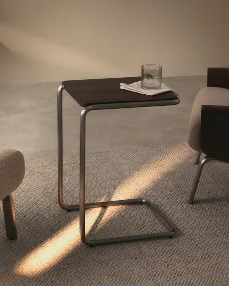 Журнальный столик Tarsel из 100% орехового шпона с конструкцией из матовой стали