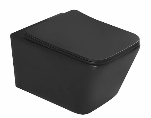 Унитаз подвесной SantiLine SL-5007T-MB черный матовый, безободковый, с крышкой микролифт, слив торнадо