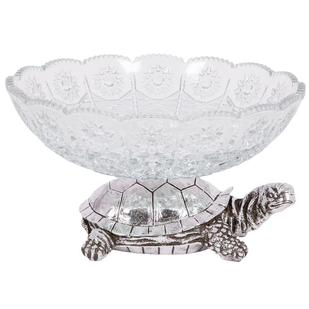 Фруктовница-конфетница Черепаха со стеклянной чашей 7373 Серебро