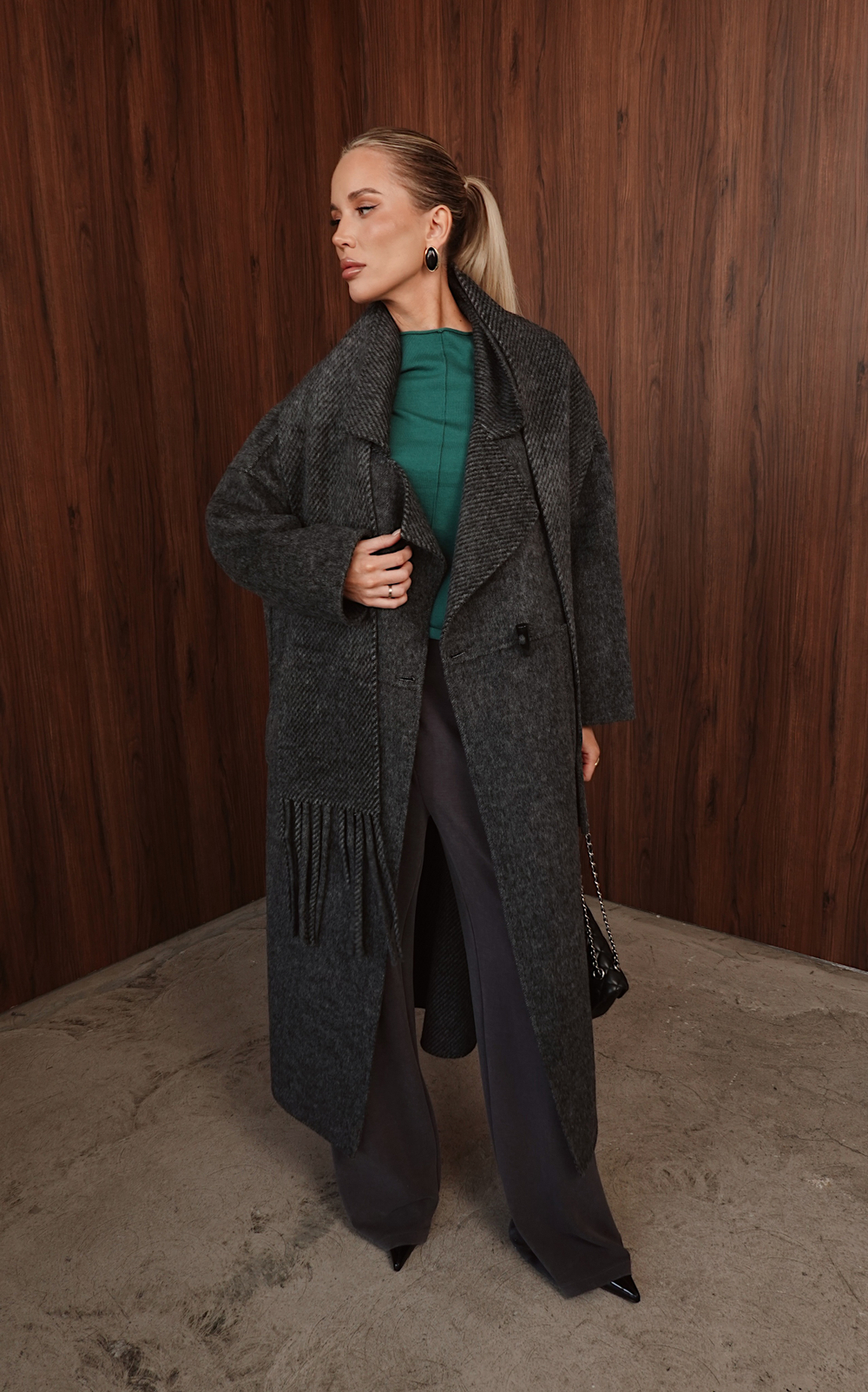 Пальто двустороннее из кашемира с шарфом