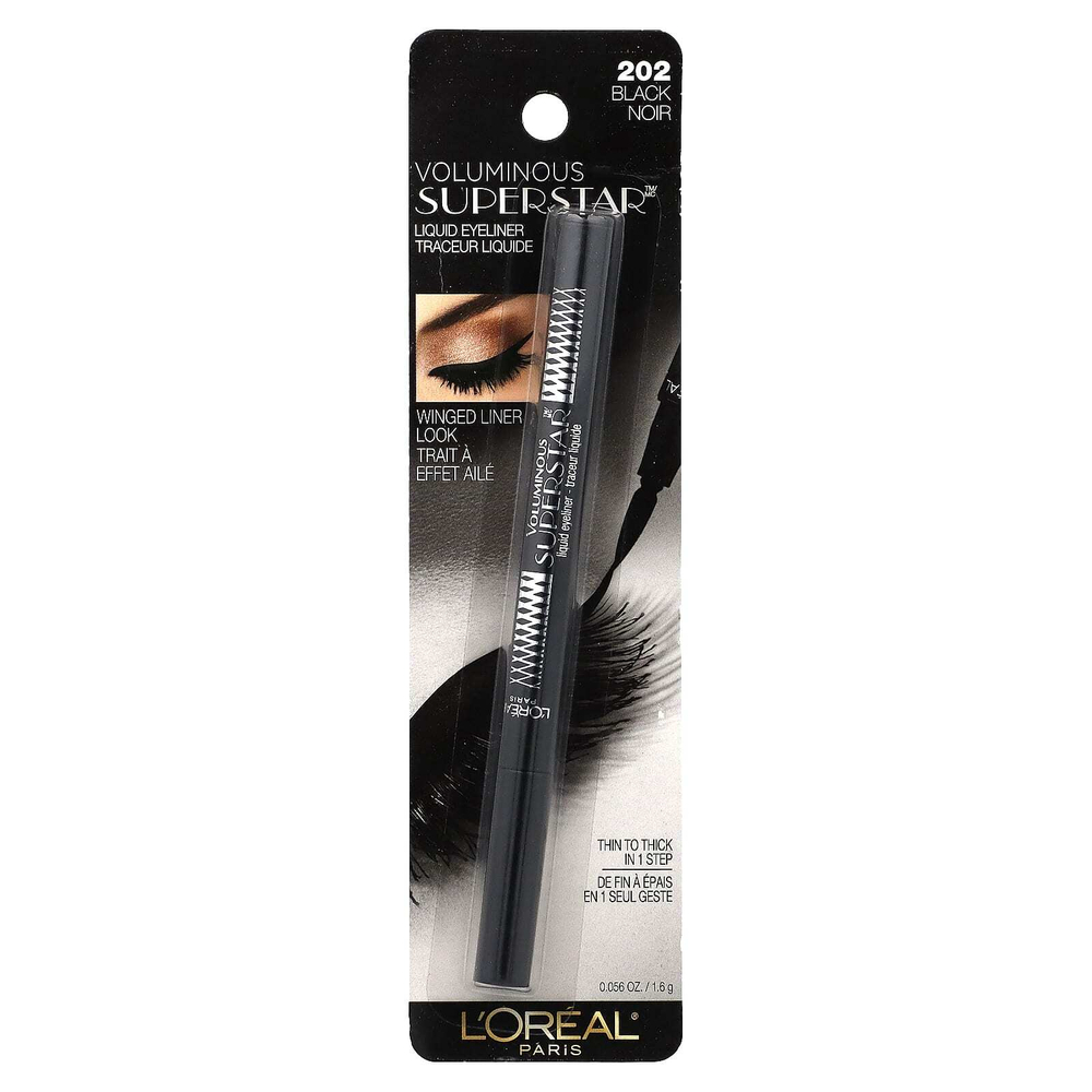 L'Oréal, Voluminous, жидкая подводка для глаз Superstar, оттенок 202 черный, 1,6 г (0,056 унции)