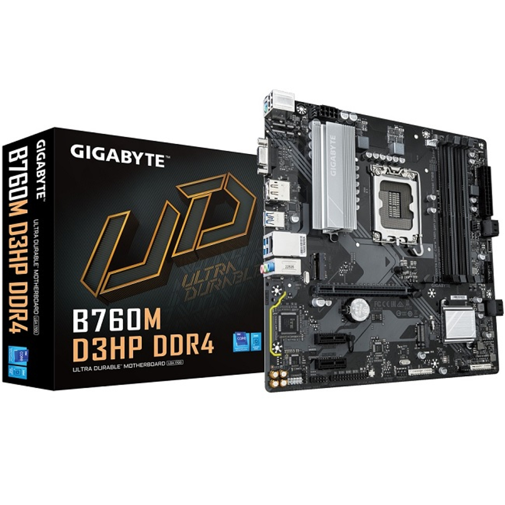 Материнская плата GIGABYTE B760M D3HP DDR4 (LGA1700/B760/4xDDR4/PCI-Ex16/2xM.2/SB7.1/GLAN/DisplayPort/HDMI/VGA/mATX)