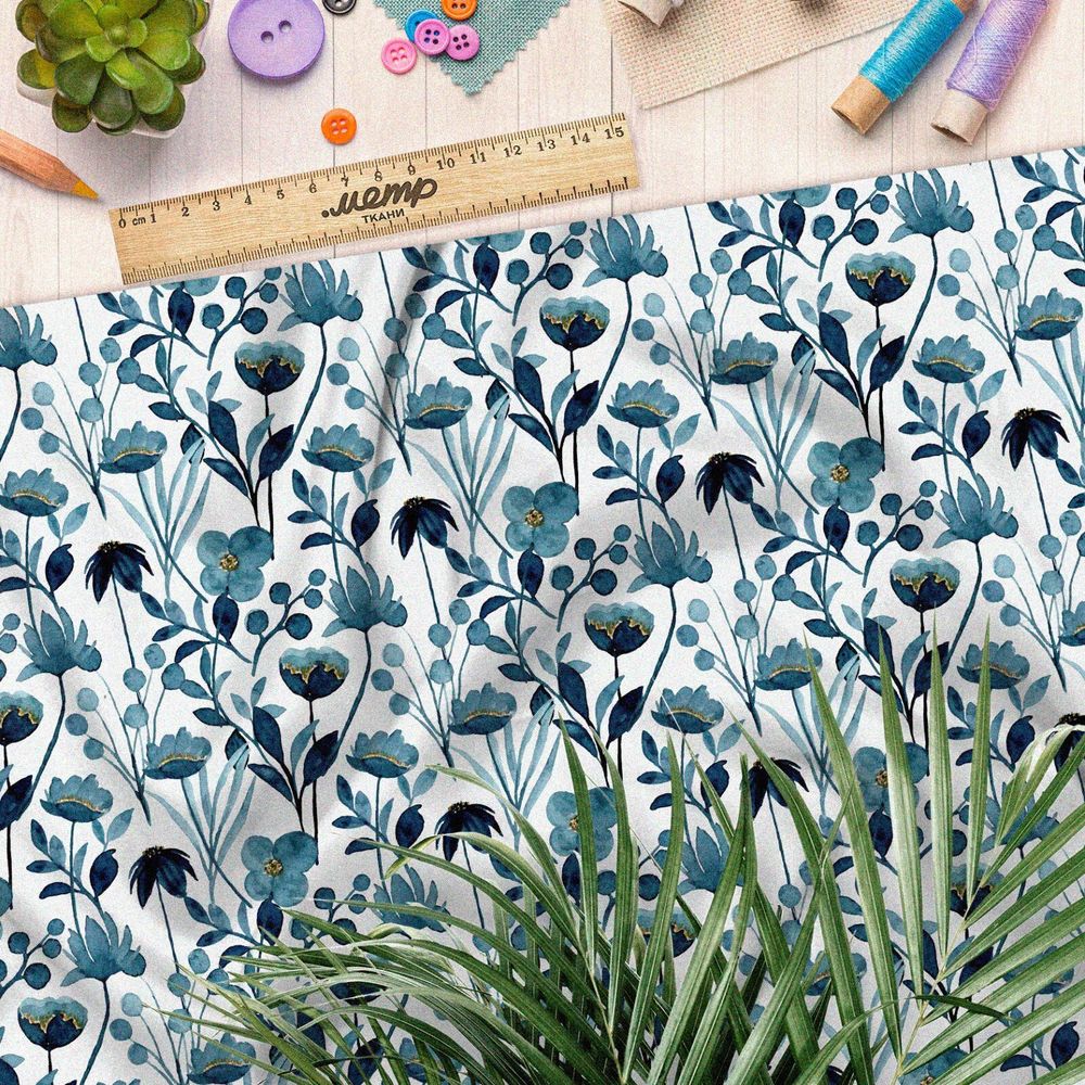 Ткань дюспо голубые лотосы