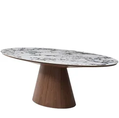 Стол овальный Ando 230х110 см, керамика Arabescato, шпон ореха