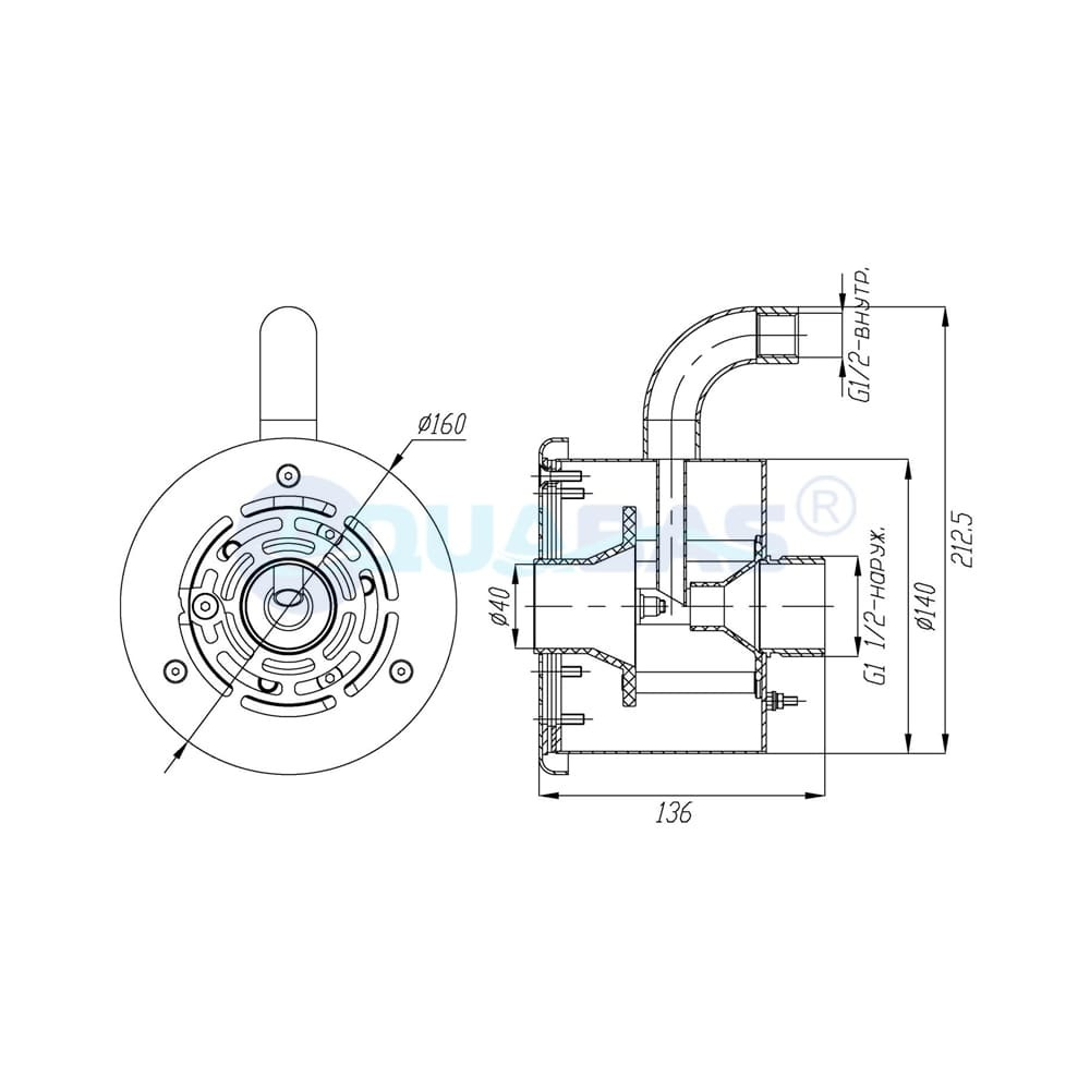ФГ.12/1 Форсунка гидромассажная 12-17 м3/ч G 1,5" (наружн.) AISI-316