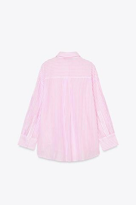 ZARA РУБАШКА ОВЕРСАЙЗ, БЕЛЫЙ/РОЗОВЫЙ