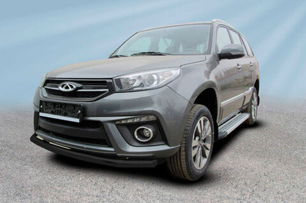 Защита переднего бампера Chery Tiggo 3 (2014-2020) d57 серебристая