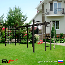 Уличная шведская стенка Sv Sport рукоход х 2 с комплектом турник прямой 2шт У53877 (Турник/Со спинкой/Кронш бокс/Канат/кольца/лестница/Сетка)