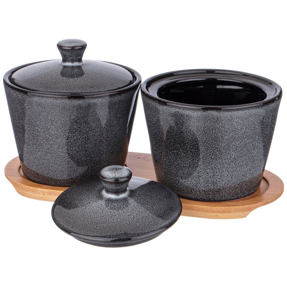 НАБОР БАНОК LEFARD "GRAPHITE" 2 ШТ. 300 МЛ 10*10*7,5 СМ НА ДЕР. ПОДСТАВКЕ (КОР=12НАБ.)