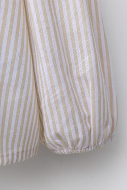 ZARA РУБАШКА В ПОЛОСКУ С ДВОЙНЫМ ВОРОТНИКОМ, ПЕСОЧНЫЙ