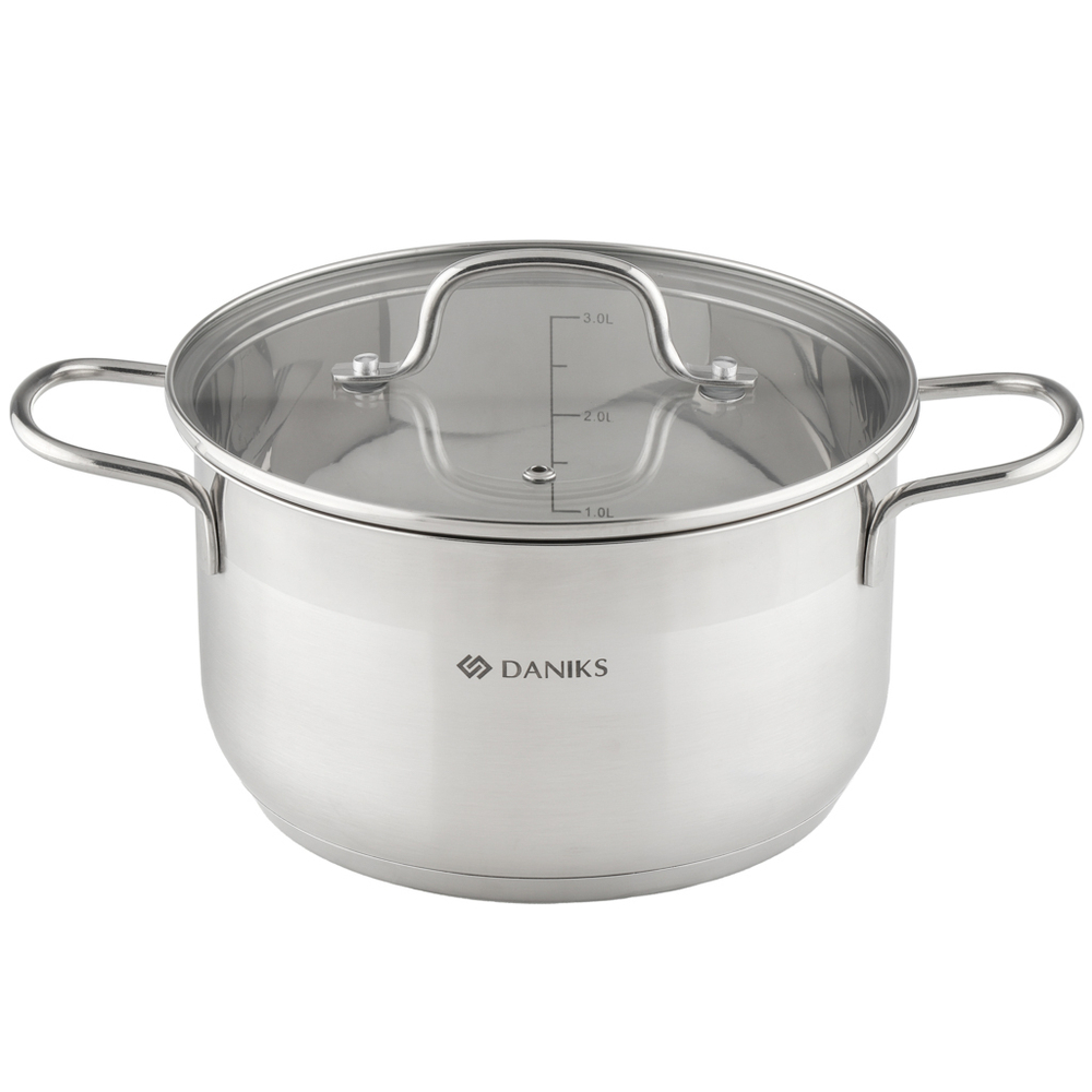 Кастрюля нерж, 3.6 л, крыш стекло, Daniks, Нолан, GS-01363-20CA, индукц