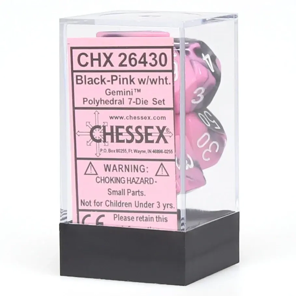 Chessex 7-dice set Gemini Black-Pink/White
