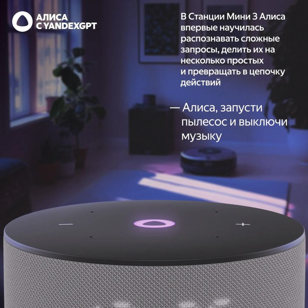 Умная колонка ЯНДЕКС Станция Мини 3, 12Вт, с Алисой, серый [yndx-00027gry]