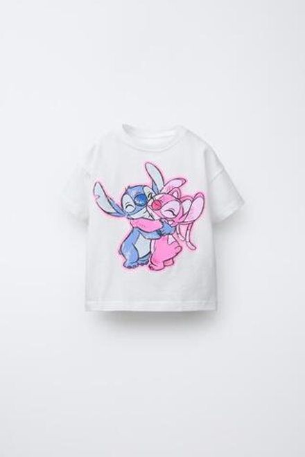 ZARA ФУТБОЛКА С ПРИНТОМ «ЛИЛО И СТИЧ» © DISNEY, БЕЛЫЙ
