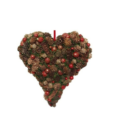 Сердце из шишек и желудей 28 см