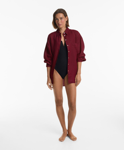 OYSHO Купальник с V-образным вырезом из ткани пике, черный