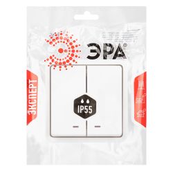Выключатель ЭРА Эксперт 11-1525-01 двойной с подсветкой IP55, 10АХ-250В, СУ, белый