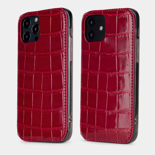 Special order: Накладка для iPhone 12/12Pro из кожи крокодила, цвета красный лак