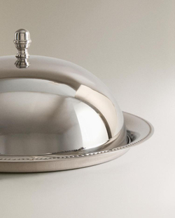 ZARA HOME ПОДНОС СО СТАЛЬНЫМ КУПАЛОМ, СЕРЫЙ