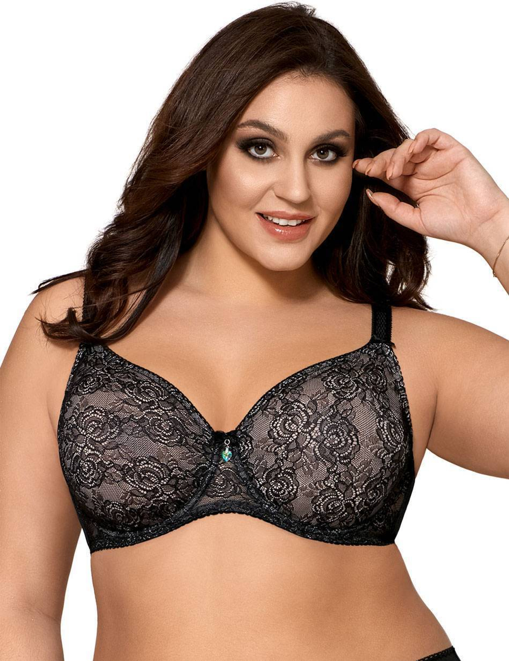 Бюстгальтер на косточках с бесшовными мягкими чашками из гипюра (Размер: 85D) (Цвет: черный)