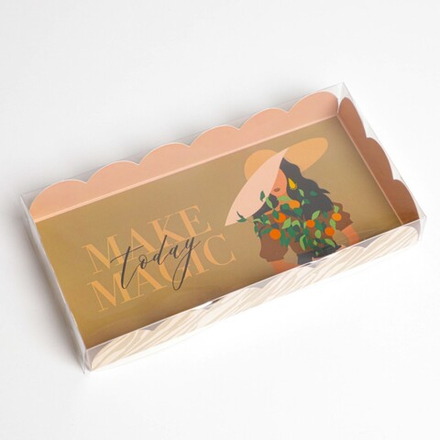 Коробка для кондитерских изделий с PVC крышкой «Make today magic», 10,5*21*3 см