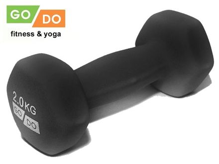 Гантель GO DO в виниловой матовой неопреновой оболочке.  Вес 2 кг.  (Чёрный)
