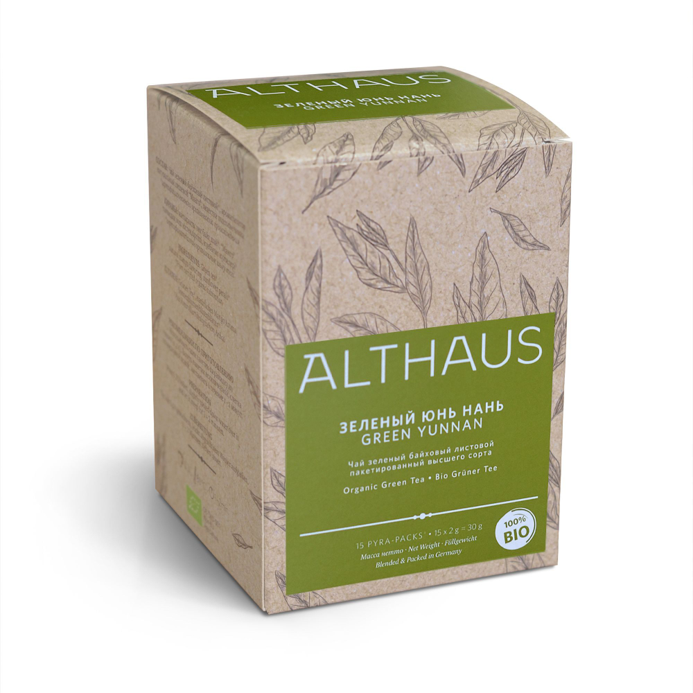 Чай зеленый Althaus Green YUNNAN, Зеленый ЮННАНЬ в пирамидках 15х2г.